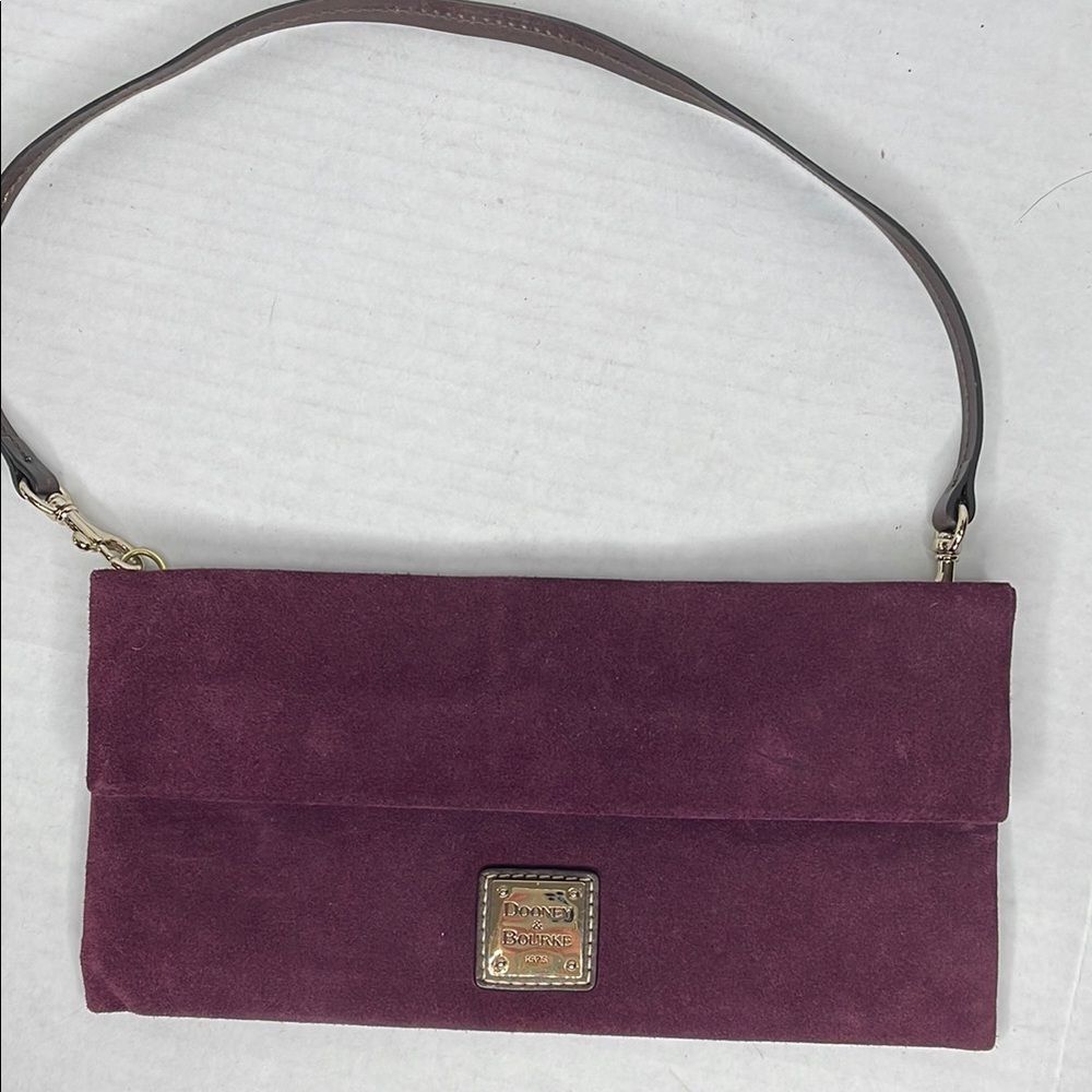 Dooney & Bourke Purple Suede Slim Foldover Clutch Shoulder Bag